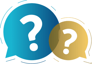 double question marks in blue and teal backgrounds